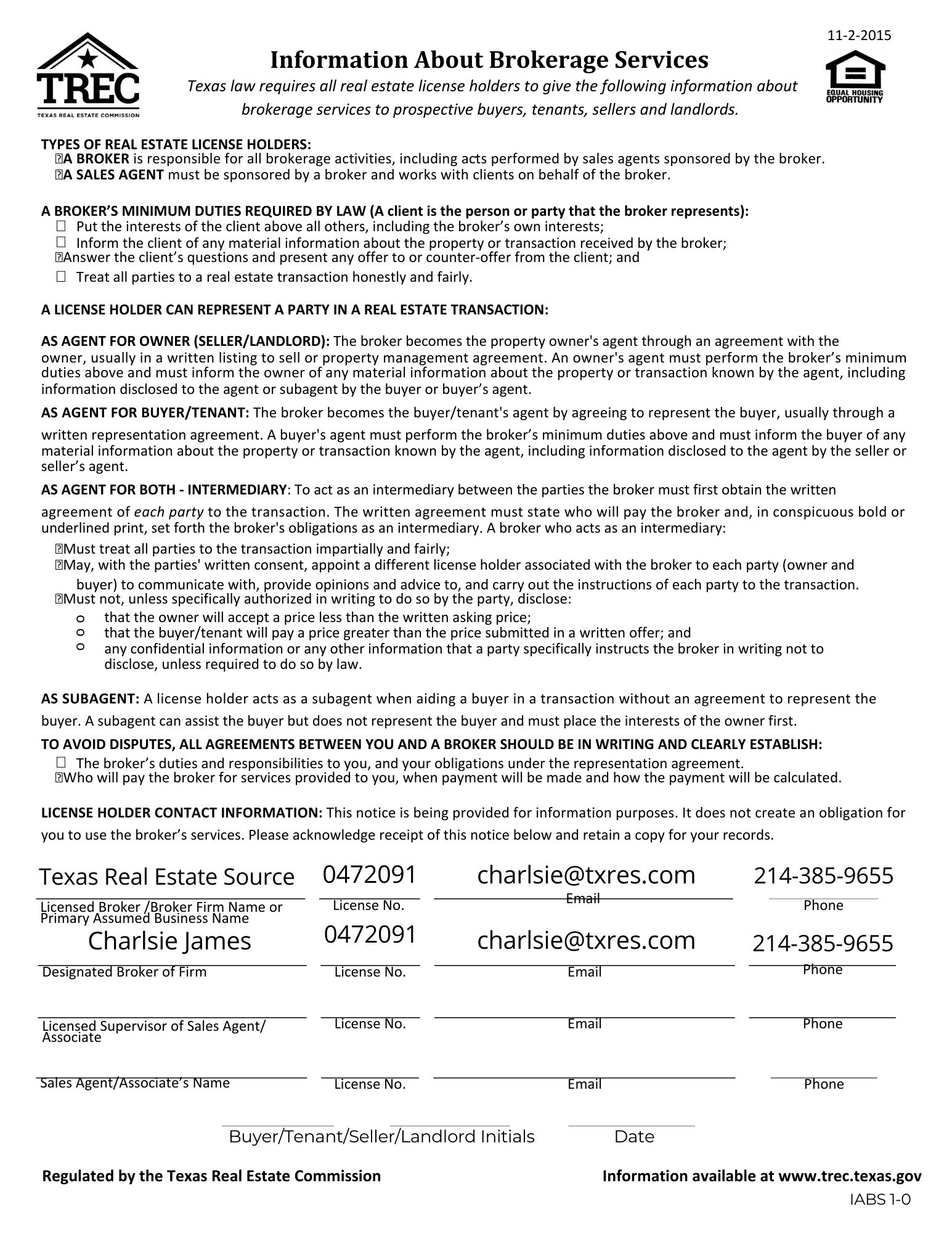 TREC - Information About Brokerage Services Form.pdf
